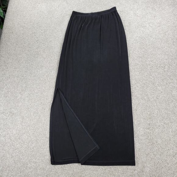 Chico's Travelers Classic Maxi Skirt Womens S Black Rib Wrinkle-Resistant Slit - Picture 1 of 11